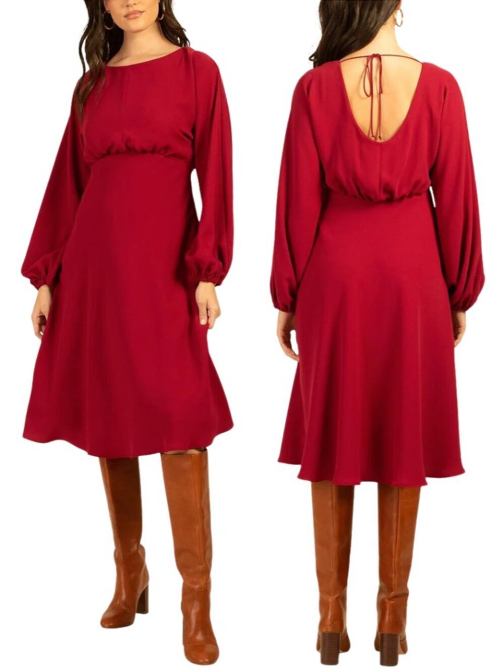 Trina Turk Vanita Midi Dress Women's 4 Red Balloon Sleeve Formal Cocktail NWT
